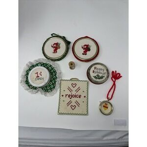 Lot Of Vintage Handmade Needle Point Christmas Tree Ornaments Decor Holidays